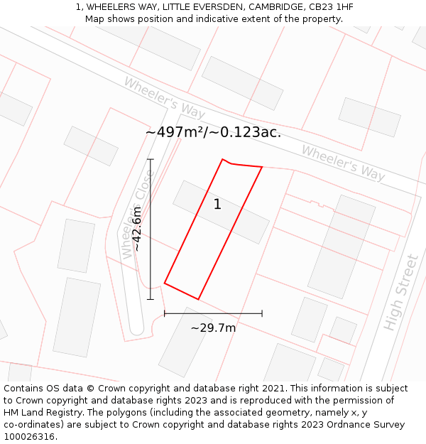 1, WHEELERS WAY, LITTLE EVERSDEN, CAMBRIDGE, CB23 1HF: Plot and title map