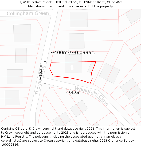 1, WHELDRAKE CLOSE, LITTLE SUTTON, ELLESMERE PORT, CH66 4NS: Plot and title map