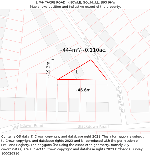 1, WHITACRE ROAD, KNOWLE, SOLIHULL, B93 9HW: Plot and title map