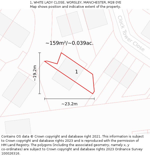 1, WHITE LADY CLOSE, WORSLEY, MANCHESTER, M28 0YE: Plot and title map