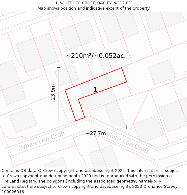 1, WHITE LEE CROFT, BATLEY, WF17 8FF: Plot and title map
