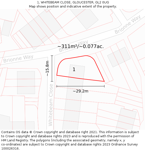 1, WHITEBEAM CLOSE, GLOUCESTER, GL2 0UG: Plot and title map