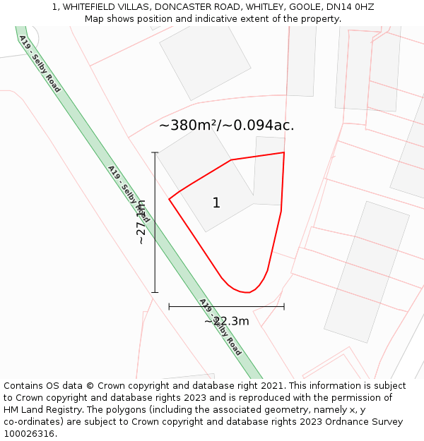 1, WHITEFIELD VILLAS, DONCASTER ROAD, WHITLEY, GOOLE, DN14 0HZ: Plot and title map