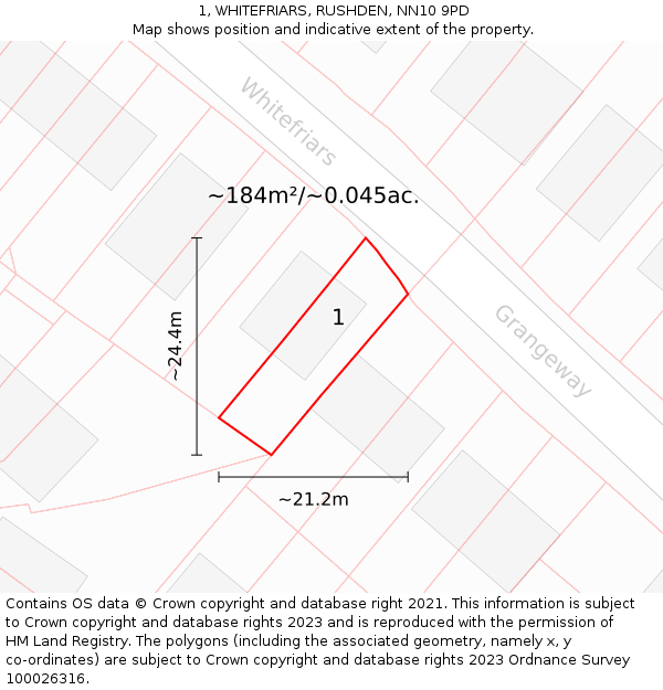 1, WHITEFRIARS, RUSHDEN, NN10 9PD: Plot and title map