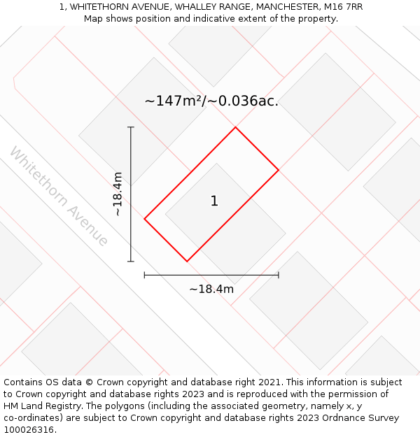 1, WHITETHORN AVENUE, WHALLEY RANGE, MANCHESTER, M16 7RR: Plot and title map