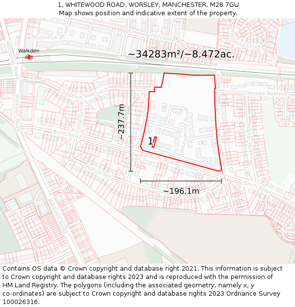 1, WHITEWOOD ROAD, WORSLEY, MANCHESTER, M28 7GU: Plot and title map