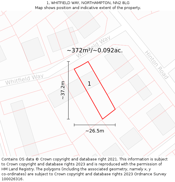 1, WHITFIELD WAY, NORTHAMPTON, NN2 8LG: Plot and title map