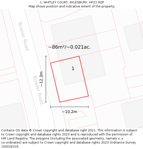 1, WHITLEY COURT, AYLESBURY, HP21 9QP: Plot and title map