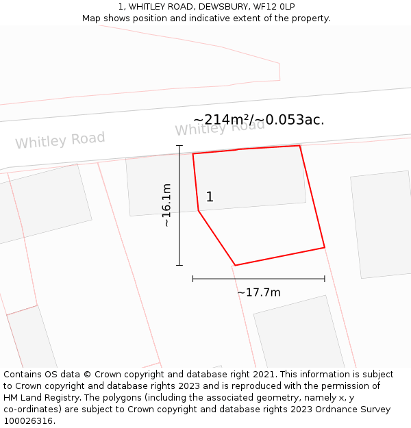 1, WHITLEY ROAD, DEWSBURY, WF12 0LP: Plot and title map
