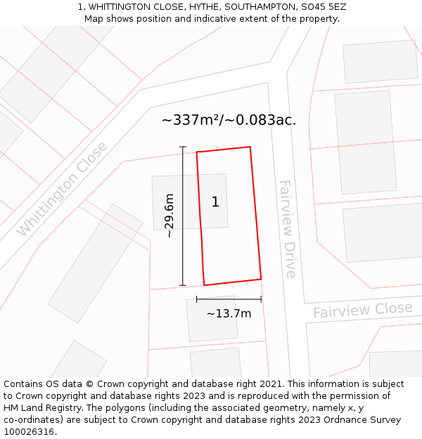 1, WHITTINGTON CLOSE, HYTHE, SOUTHAMPTON, SO45 5EZ: Plot and title map