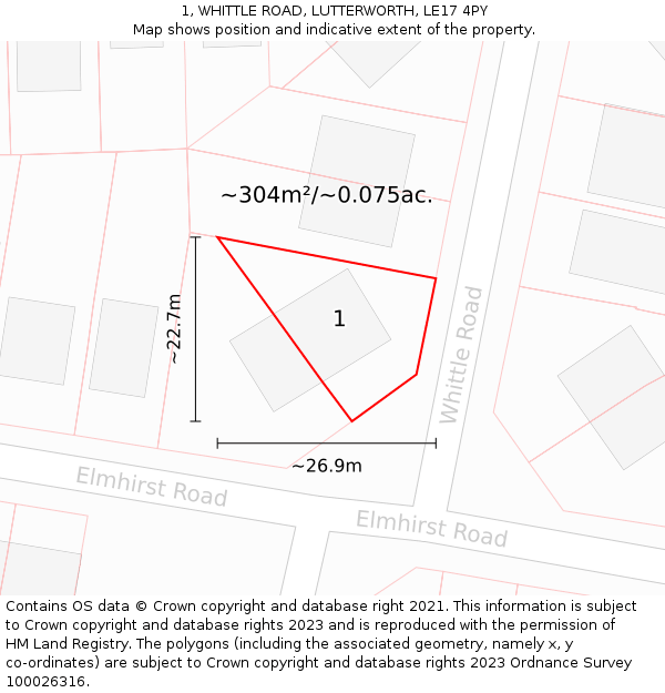 1, WHITTLE ROAD, LUTTERWORTH, LE17 4PY: Plot and title map