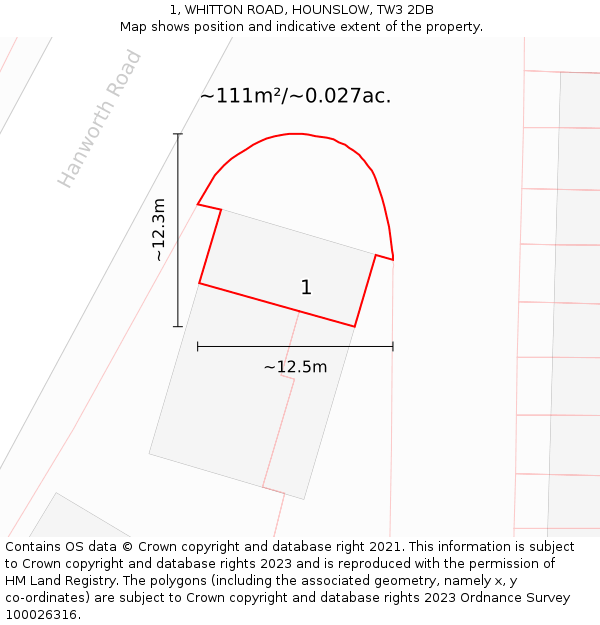 1, WHITTON ROAD, HOUNSLOW, TW3 2DB: Plot and title map