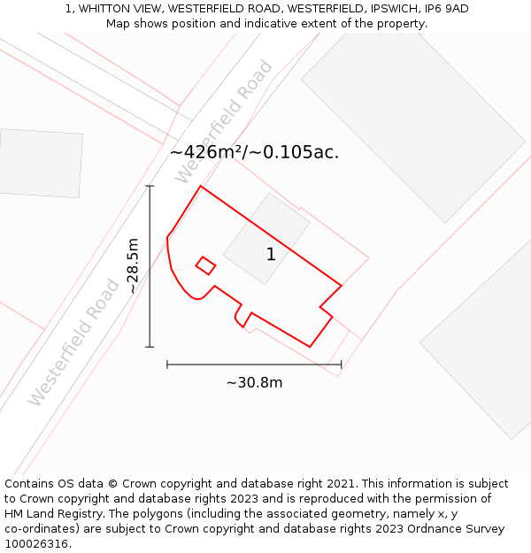 1, WHITTON VIEW, WESTERFIELD ROAD, WESTERFIELD, IPSWICH, IP6 9AD: Plot and title map