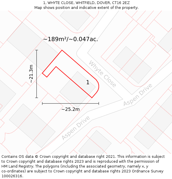 1, WHYTE CLOSE, WHITFIELD, DOVER, CT16 2EZ: Plot and title map