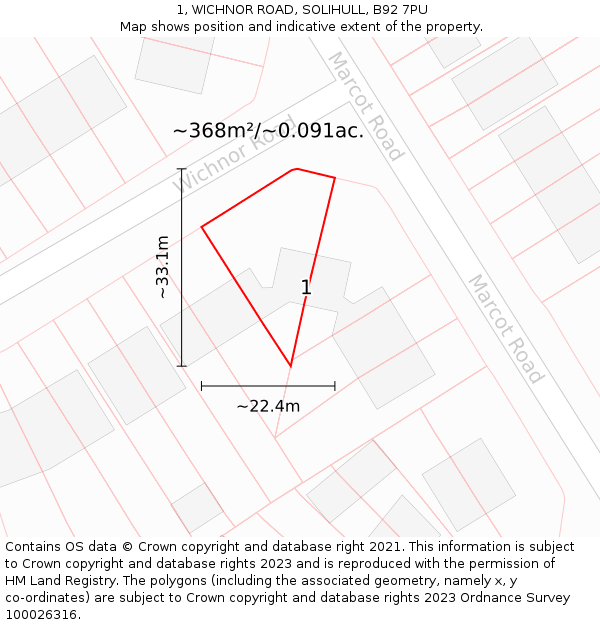 1, WICHNOR ROAD, SOLIHULL, B92 7PU: Plot and title map
