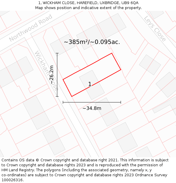 1, WICKHAM CLOSE, HAREFIELD, UXBRIDGE, UB9 6QA: Plot and title map