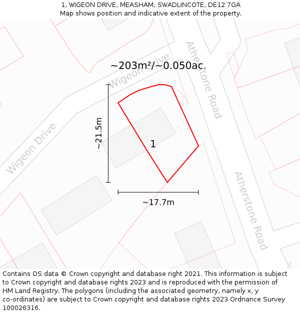 1, WIGEON DRIVE, MEASHAM, SWADLINCOTE, DE12 7GA: Plot and title map