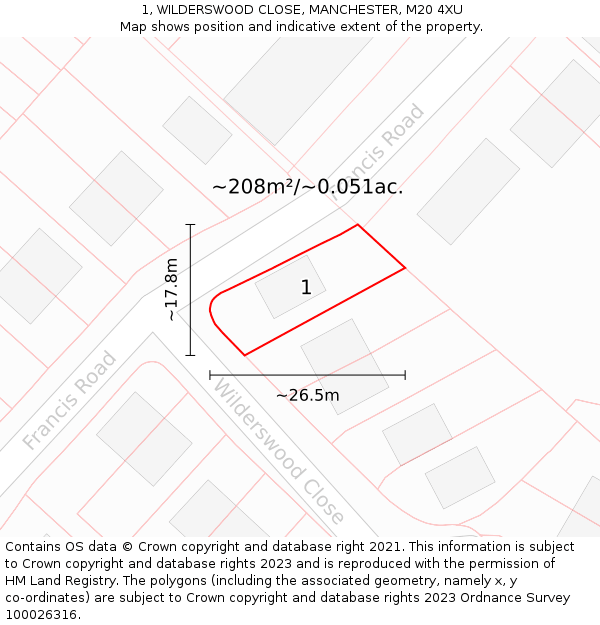 1, WILDERSWOOD CLOSE, MANCHESTER, M20 4XU: Plot and title map