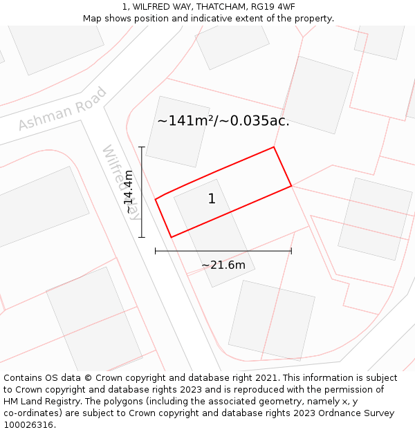 1, WILFRED WAY, THATCHAM, RG19 4WF: Plot and title map
