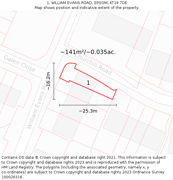 1, WILLIAM EVANS ROAD, EPSOM, KT19 7DE: Plot and title map
