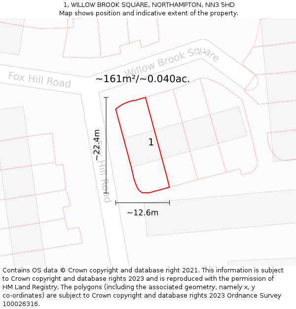 1, WILLOW BROOK SQUARE, NORTHAMPTON, NN3 5HD: Plot and title map
