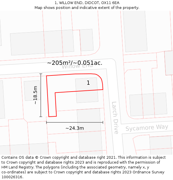 1, WILLOW END, DIDCOT, OX11 6EA: Plot and title map