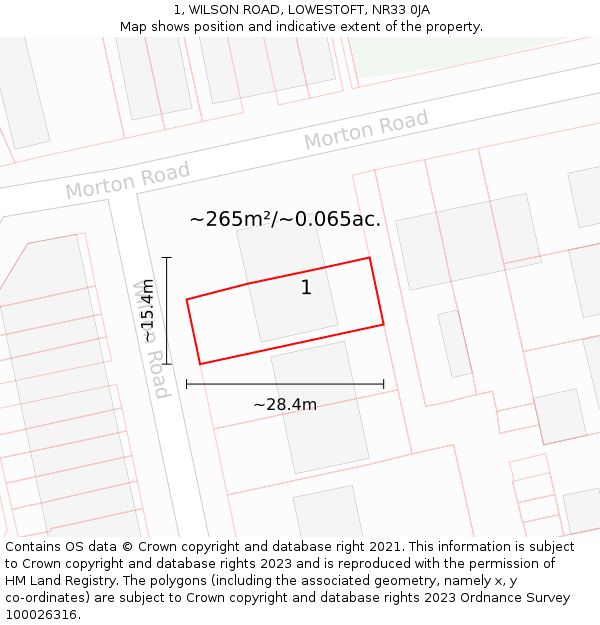 1, WILSON ROAD, LOWESTOFT, NR33 0JA: Plot and title map
