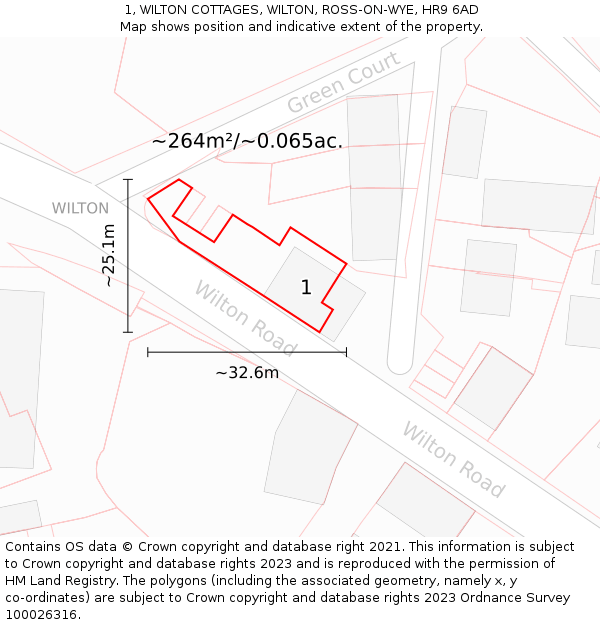 1, WILTON COTTAGES, WILTON, ROSS-ON-WYE, HR9 6AD: Plot and title map