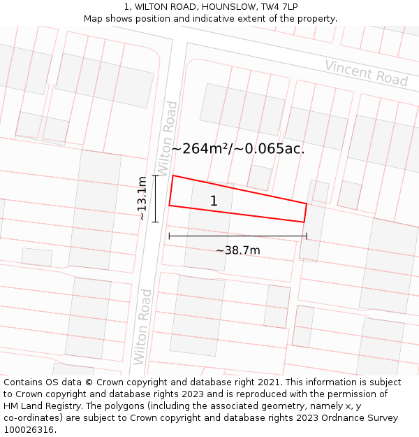 1, WILTON ROAD, HOUNSLOW, TW4 7LP: Plot and title map