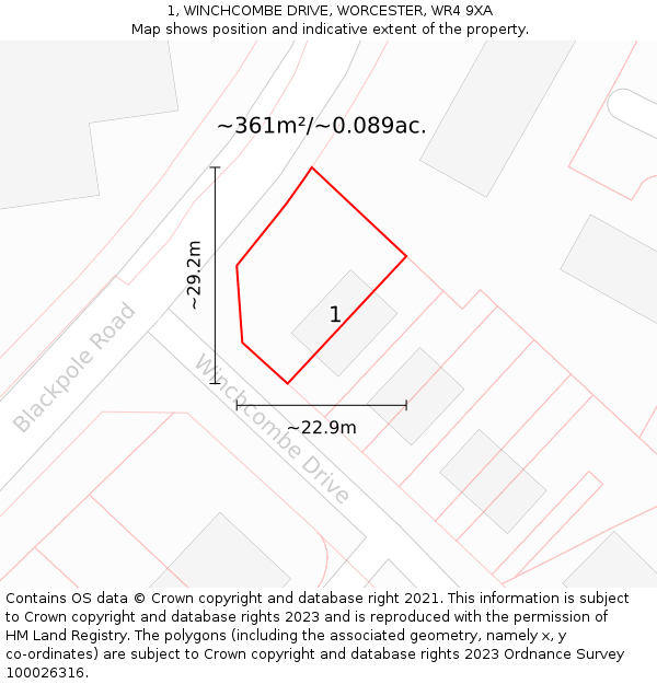 1, WINCHCOMBE DRIVE, WORCESTER, WR4 9XA: Plot and title map