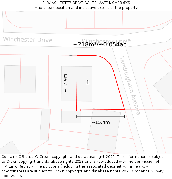 1, WINCHESTER DRIVE, WHITEHAVEN, CA28 6XS: Plot and title map