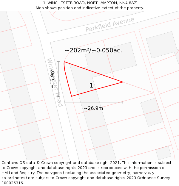 1, WINCHESTER ROAD, NORTHAMPTON, NN4 8AZ: Plot and title map