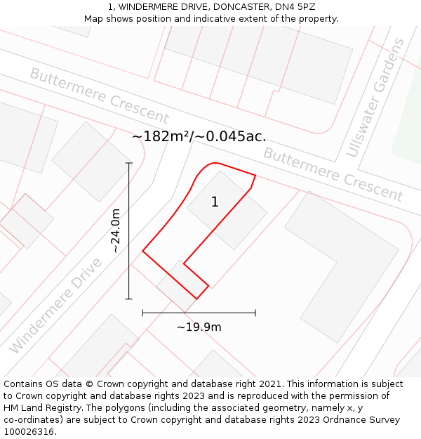 1, WINDERMERE DRIVE, DONCASTER, DN4 5PZ: Plot and title map