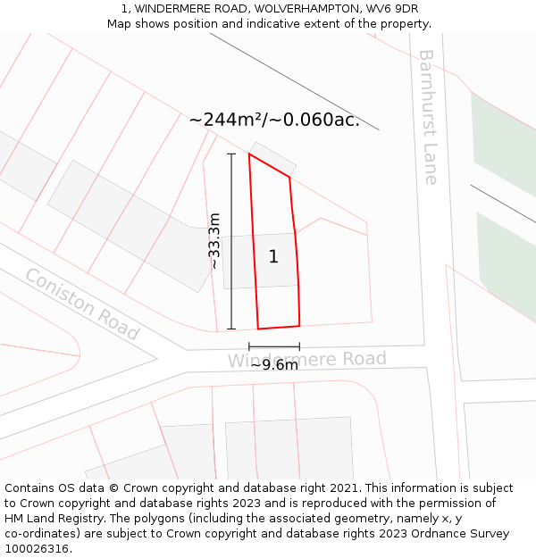 1, WINDERMERE ROAD, WOLVERHAMPTON, WV6 9DR: Plot and title map