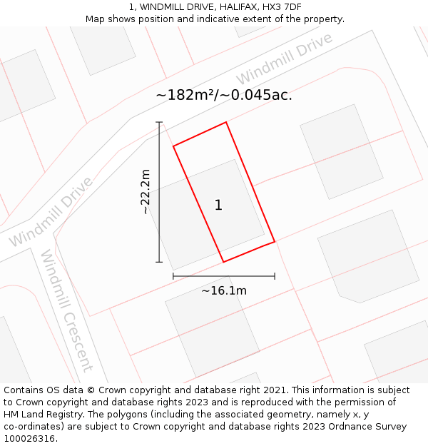 1, WINDMILL DRIVE, HALIFAX, HX3 7DF: Plot and title map