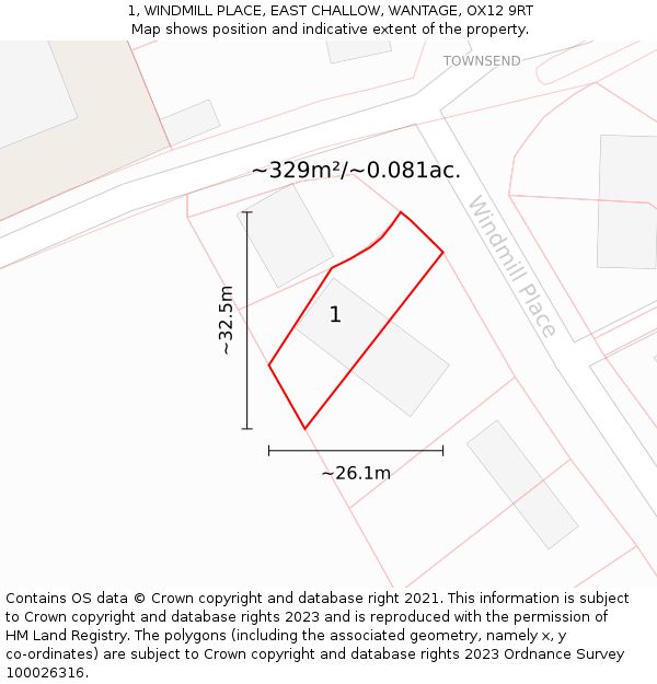 1, WINDMILL PLACE, EAST CHALLOW, WANTAGE, OX12 9RT: Plot and title map