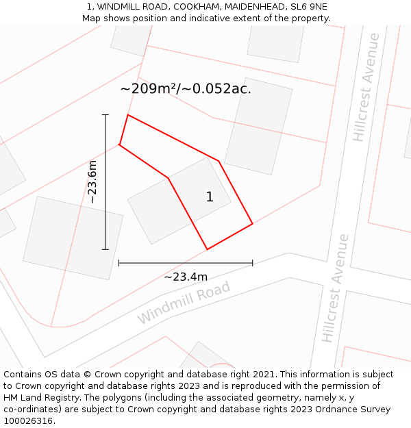 1, WINDMILL ROAD, COOKHAM, MAIDENHEAD, SL6 9NE: Plot and title map