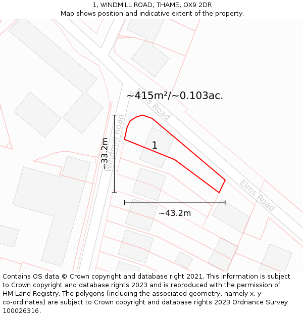1, WINDMILL ROAD, THAME, OX9 2DR: Plot and title map