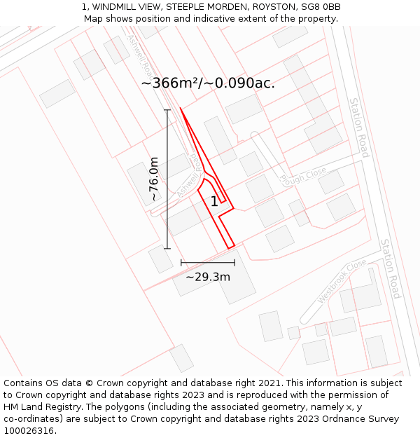 1, WINDMILL VIEW, STEEPLE MORDEN, ROYSTON, SG8 0BB: Plot and title map