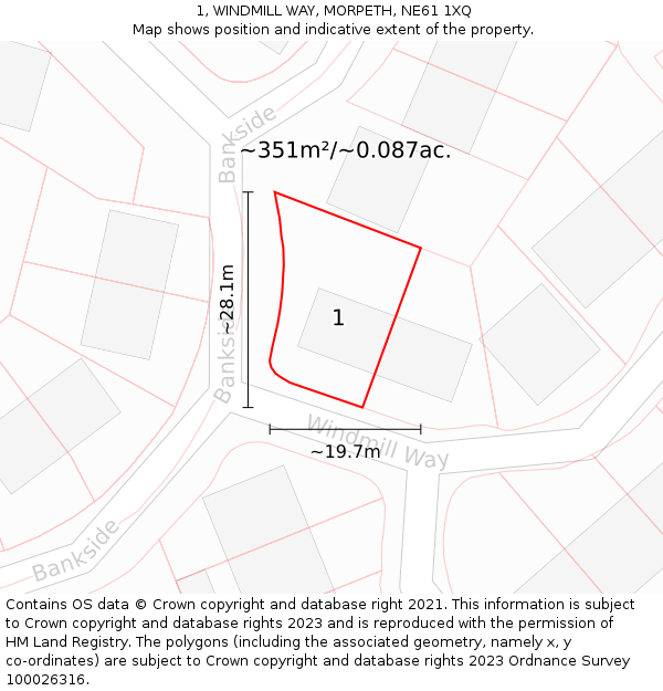 1, WINDMILL WAY, MORPETH, NE61 1XQ: Plot and title map