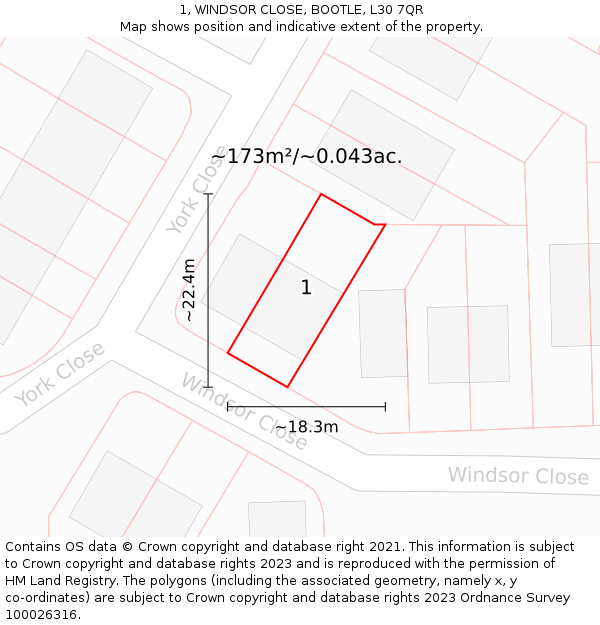 1, WINDSOR CLOSE, BOOTLE, L30 7QR: Plot and title map
