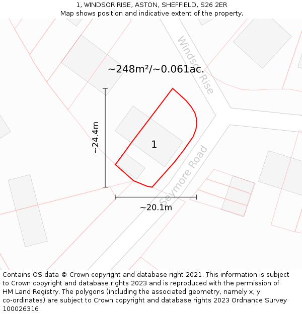 1, WINDSOR RISE, ASTON, SHEFFIELD, S26 2ER: Plot and title map