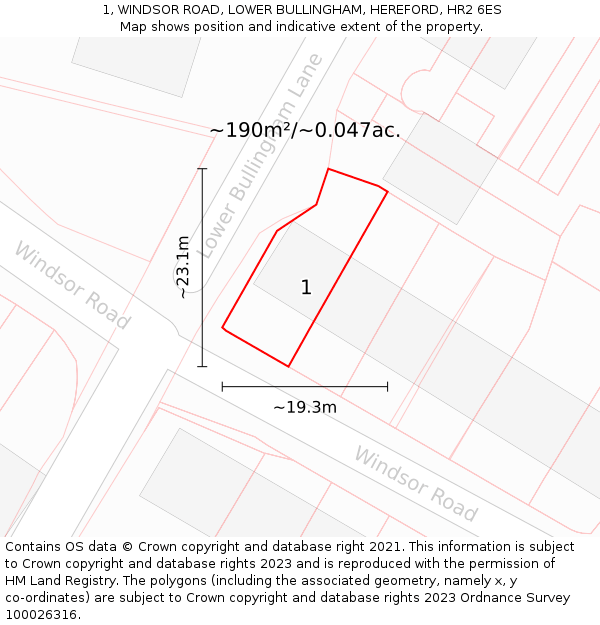 1, WINDSOR ROAD, LOWER BULLINGHAM, HEREFORD, HR2 6ES: Plot and title map