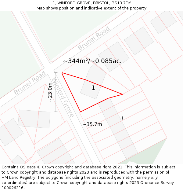 1, WINFORD GROVE, BRISTOL, BS13 7DY: Plot and title map