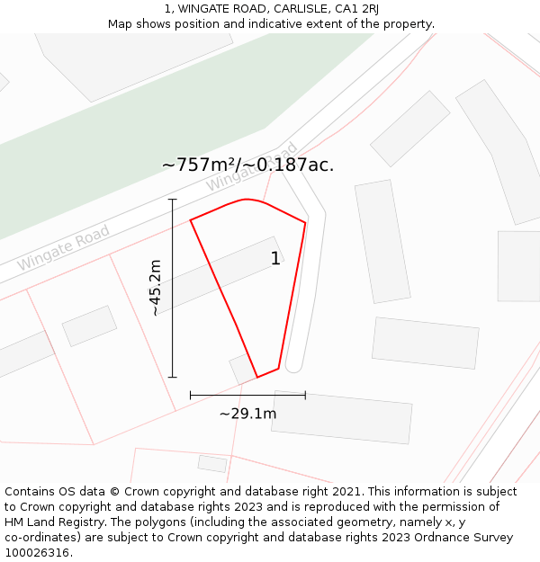 1, WINGATE ROAD, CARLISLE, CA1 2RJ: Plot and title map