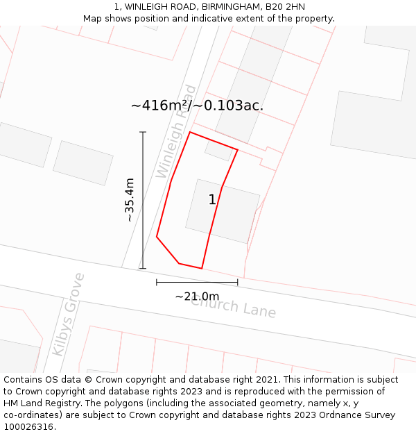 1, WINLEIGH ROAD, BIRMINGHAM, B20 2HN: Plot and title map