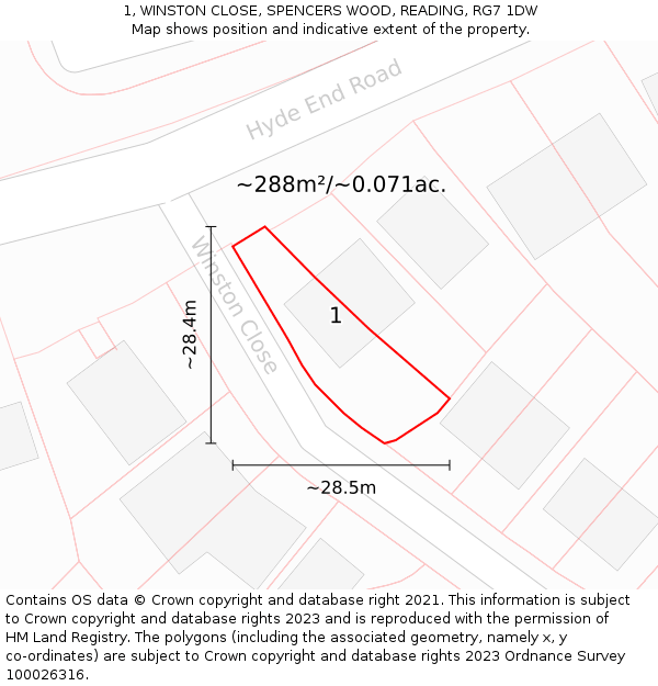 1, WINSTON CLOSE, SPENCERS WOOD, READING, RG7 1DW: Plot and title map
