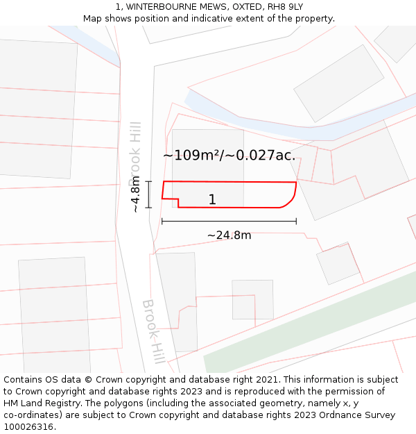 1, WINTERBOURNE MEWS, OXTED, RH8 9LY: Plot and title map