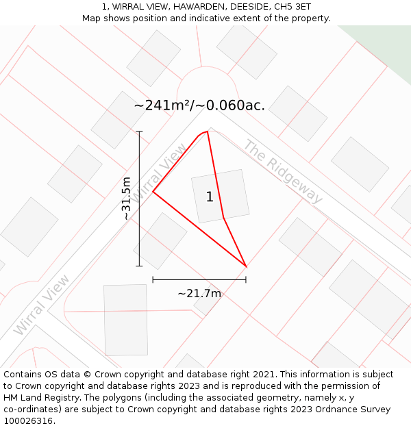 1, WIRRAL VIEW, HAWARDEN, DEESIDE, CH5 3ET: Plot and title map