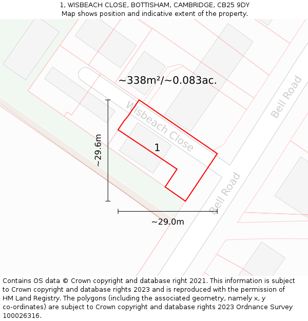 1, WISBEACH CLOSE, BOTTISHAM, CAMBRIDGE, CB25 9DY: Plot and title map